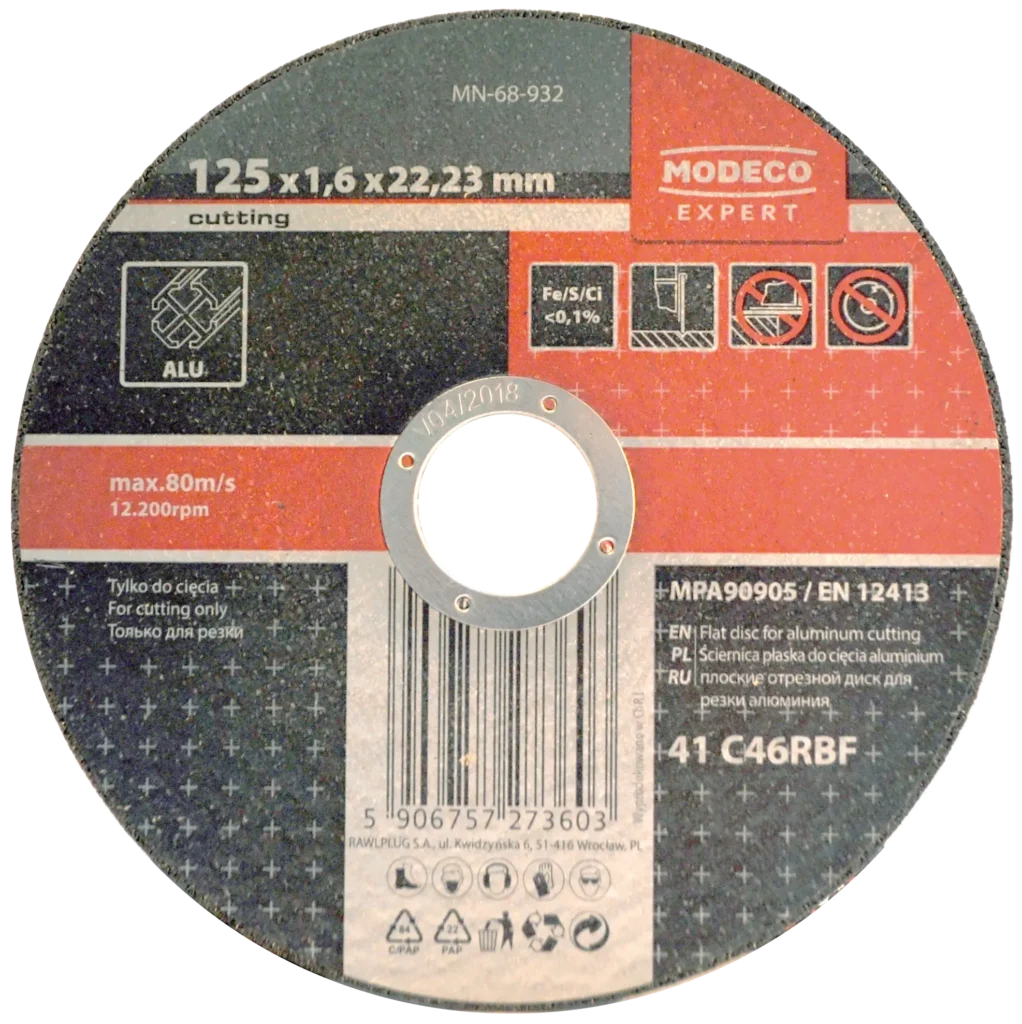 125 × 1,6 × 22,23 mm plokščias aliuminio pjovimo diskas – kartoninė dėžė – 25 vnt.